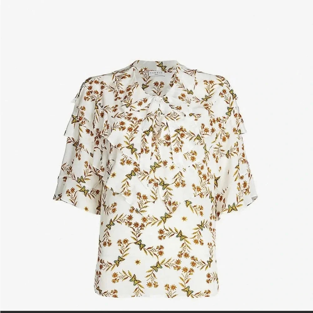 SANDRO BUTTERFLY PRINT RUFFLE BLOUSE - Picture 2 of 9